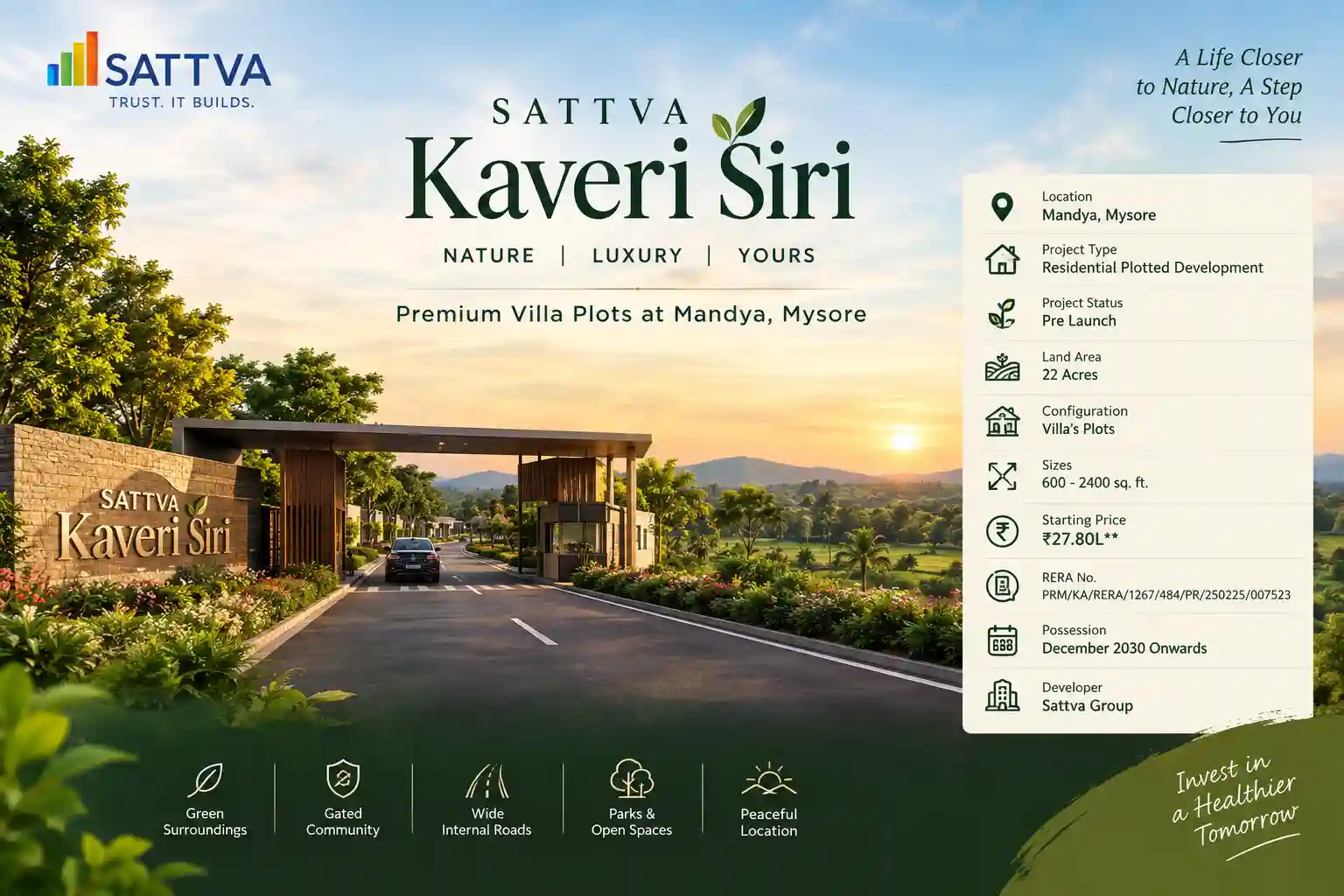 Sattva Kaveri Siri premium villa plots in Mandya, Mysore